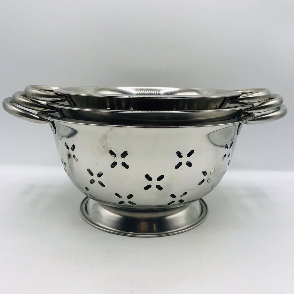 3 Piece Stainless Colander Set, Tradwife Farmhouse Homesteading, 1 Qt, 2 Qt, 3QT